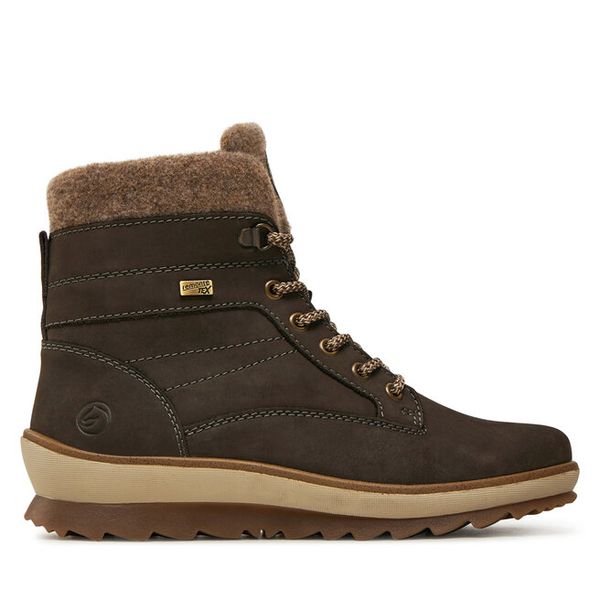 Trzewiki Remonte. Brązowe botki Remonte, bez wzorów, bez obcasa, na płaskiej podeszwie, bez zapięcia. Za 342.99 zł.