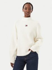 Tommy Jeans Sweter Badge DW0DW23349 Biały Relaxed Fit. Białe swetry Tommy Jeans, xxs, bez wzorów, z jeansu, bez ramiączek. Za 449.99 zł.