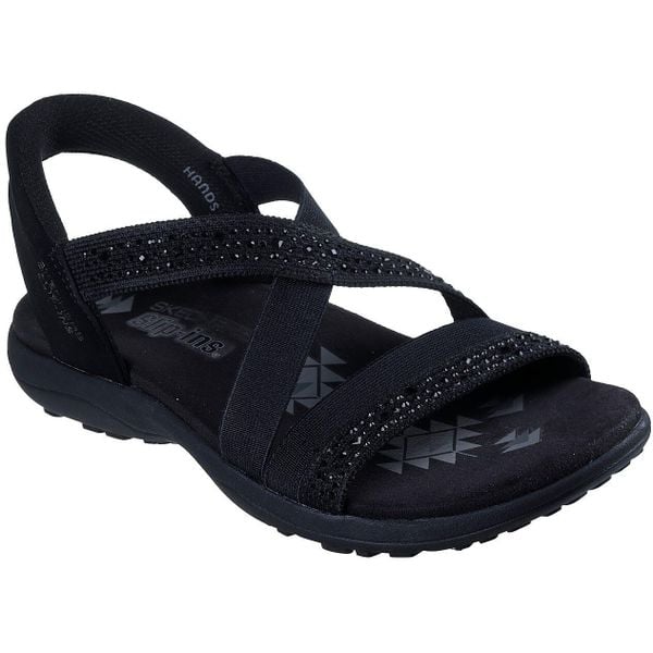 Sandały damskie Skechers Reggae Slim Summer Sparkle. Czarne sandały Skechers, bez wzorów, z materiału, bez obcasa, bez zapięcia. Za 490.00 zł.