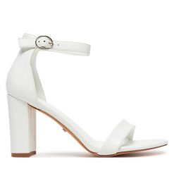 Sandały DeeZee. Białe sandały DeeZee, bez wzorów, bez obcasa, na słupku, bez zapięcia. Za 139.99 zł.