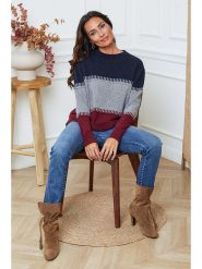 Joséfine Sweter "Lurcia" w kolorze szaro-czerwono-granatowym rozmiar: L. Czerwone swetry Joséfine, l, bez wzorów, z kaszmiru, bez ramiączek. Za 195.99 zł.