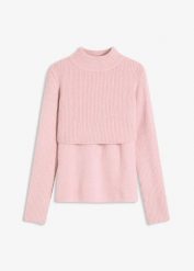Sweter warstwowy. Czerwone swetry bonprix, bez wzorów, bez ramiączek. Za 99.99 zł.