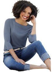 Heine Koszulka w kolorze niebieskim rozmiar: 40. Niebieskie bluzki Heine, bez wzorów, bez kołnierzyka, bez ramiączek. Za 34.99 zł.