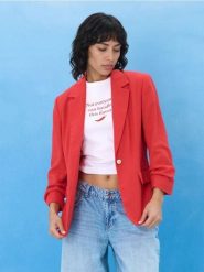 Marynarka z domieszką lnu - czerwony. Czerwone marynarki i żakiety Sinsay, l, bez wzorów. Za 69.99 zł.