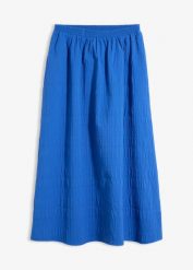 Lekka spódnica midi ze strukturą. Niebieskie spódnice bonprix, bez wzorów, midi. Za 79.99 zł.