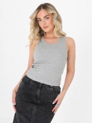 Brave Soul Top LV-627CIERAPKA Szary Slim Fit. Szare topy Brave Soul, m, bez wzorów, z bawełny, bez kołnierzyka, bez ramiączek. Za 59.99 zł.