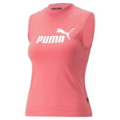 Koszulka Kobieta Puma Ess Slim Logo róża. Czerwone bluzki Puma, xs, bez wzorów, sportowe, bez kołnierzyka, bez ramiączek. W wyprzedaży za 90.55 zł.