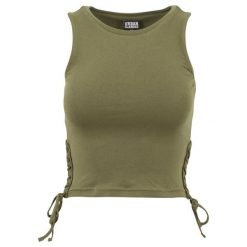 Damski crop top Urban Classic lace. Zielone topy Urban Classics, bez wzorów, bez kołnierzyka, bez ramiączek. Za 92.50 zł.