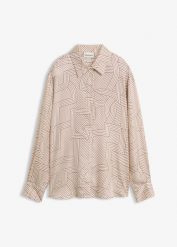 Bluzka koszulowa z jedwabiu. Brązowe bluzki bonprix, bez wzorów, eleganckie, bez kołnierzyka, bez ramiączek. Za 299.99 zł.