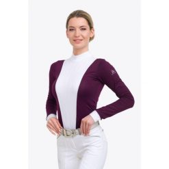 Koszulka konkursowa damska Queen. Fioletowe bluzki CAVALLIERA, l, bez wzorów, z koronki, eleganckie, bez kołnierzyka, bez ramiączek. W wyprzedaży za 299.20 zł.