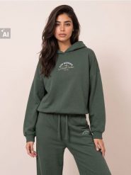 Bluza hoodie z napisem - khaki. Brązowe bluzy Sinsay, l, bez wzorów, bez kaptura. Za 49.99 zł.
