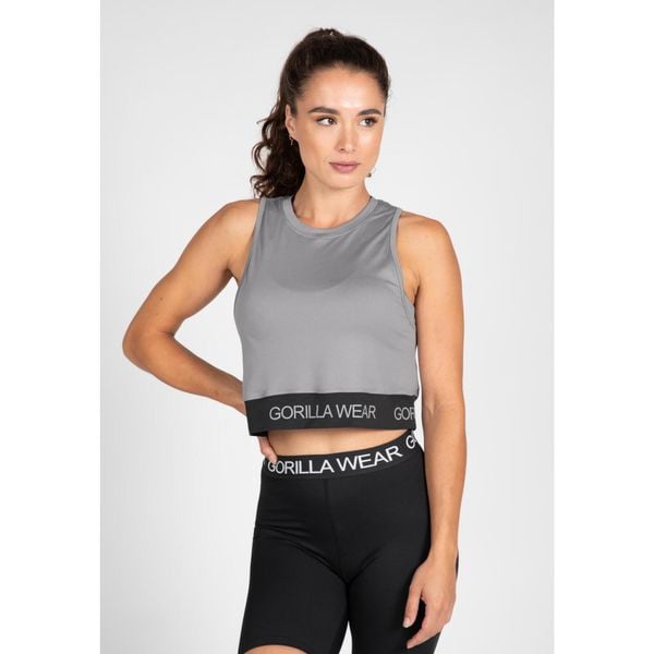 Damski crop top Gorilla Wear Colby. Szare topy GORILLA WEAR, bez wzorów, z materiału, bez kołnierzyka, bez ramiączek. Za 184.50 zł.