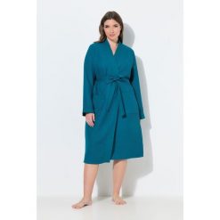 Damskie Szlafrok kołnierz szalowy pasek pika waflowa długi rękaw. Niebieskie szlafroki Ulla Popken, plus size, bez wzorów, z bawełny, plus size, bez ramiączek, bez kaptura. Za 279.99 zł.