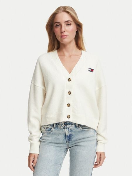 Tommy Jeans Kardigan Fluffy Badge DW0DW23830 Biały Regular Fit. Białe kardigany Tommy Jeans, xl, bez wzorów, z jeansu. Za 449.99 zł.