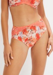 Figi maxi z koronką. Brązowe figi bonprix, bez wzorów, z koronki. Za 49.99 zł.