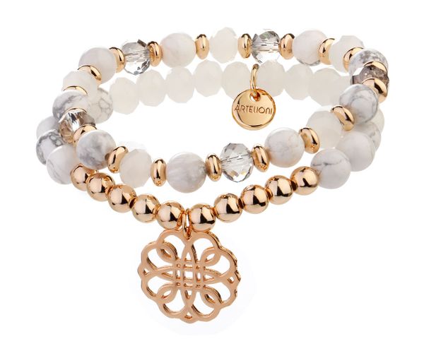 Bransoletka z mosiądzu pozłacana z agatem, howlitem i szklanymi detalami - rozeta. Bransoletki Artelioni, pozłacane. Za 169.00 zł.