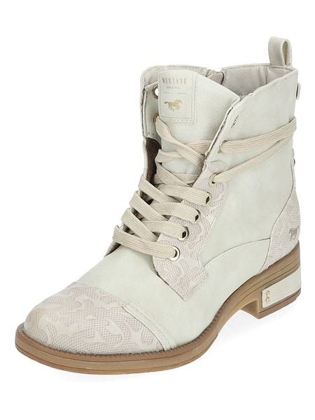 Mustang Botki w kolorze beżowo-szarym rozmiar: 37. Brązowe botki Mustang, bez wzorów, bez obcasa, bez zapięcia. Za 158.47 zł.