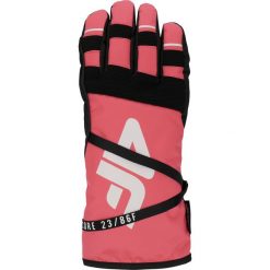 Rękawice narciarskie damskie RED253 - łososiowy neon. Czerwone rękawiczki 4f, bez wzorów, z materiału. W wyprzedaży za 79.99 zł.