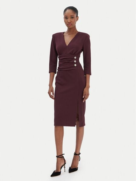 Rinascimento Sukienka koktajlowa CFC0020161002 Bordowy Slim Fit. Czerwone sukienki Rinascimento, m, bez wzorów, z syntetyku, wizytowe, bez kołnierzyka, bez ramiączek. Za 579.99 zł.