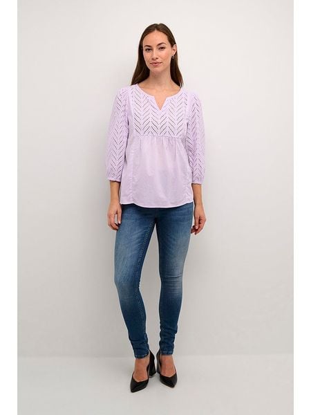 CULTURE Bluzka w kolorze lawendowym rozmiar: XL. Różowe bluzki Culture, xl, bez wzorów, z bawełny, bez kołnierzyka, bez ramiączek. Za 109.52 zł.