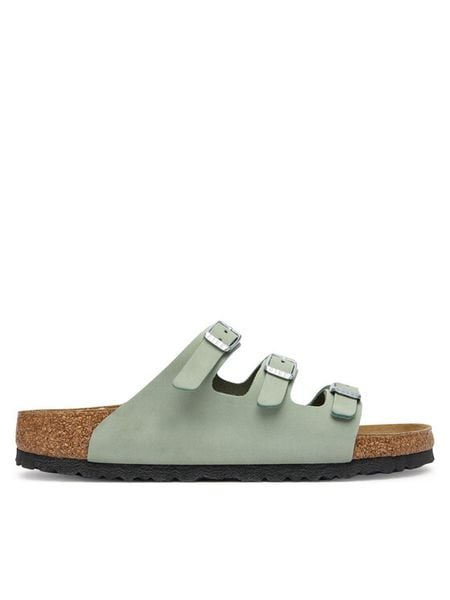 Birkenstock Klapki Florida 1030319 Zielony. Zielone klapki Birkenstock, bez wzorów, z nubiku, bez obcasa. Za 529.99 zł.