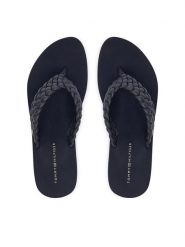 Tommy Hilfiger Japonki Th Wedge Cornrow Beach Sandal FW0FW09037 Granatowy. Niebieskie klapki TOMMY HILFIGER, bez wzorów, ze skóry, bez obcasa. Za 209.99 zł.