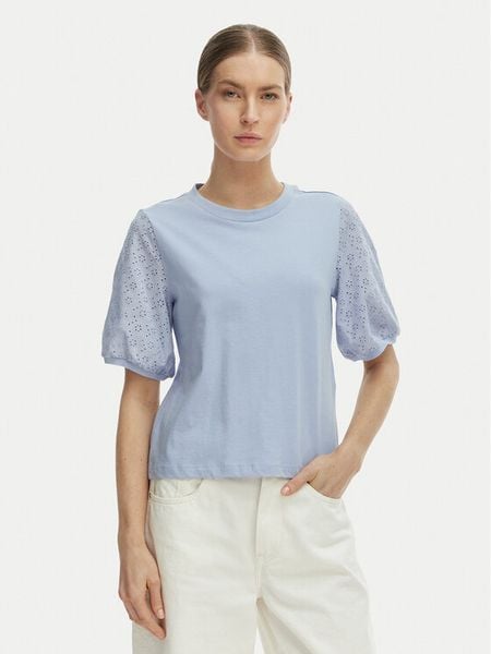 Vero Moda Bluzka Janni 10340706 Błękitny Regular Fit. Niebieskie bluzki Vero Moda, l, bez wzorów, z bawełny, bez kołnierzyka, bez ramiączek. Za 80.99 zł.