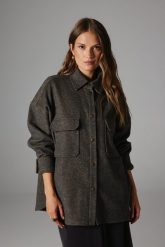 KOSZULA DAFNE SZARO- BRĄZOWY MELANŻ M - Flawless. Szare koszule Flawless, m, bez wzorów, z tkaniny, klasyczne, bez kołnierzyka, bez ramiączek. Za 675.00 zł.
