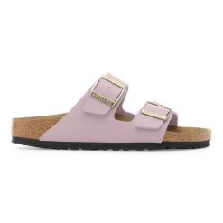 Klapki damskie BIRKENSTOCK Arizona Birko-Flor Faded Purple. Fioletowe klapki Birkenstock, bez wzorów, z materiału, bez obcasa. Za 329.99 zł.