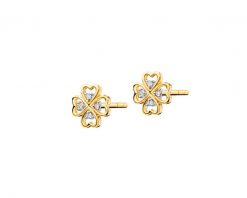 Kolczyki z żółtego złota z diamentami - koniczyny - 0,02 ct - próba 375. Żółte kolczyki Apart, z diamentem, złote. Za 859.00 zł.