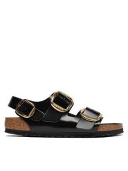 Birkenstock Sandały Milano Big Buckle 1024211 Czarny. Czarne sandały Birkenstock, bez wzorów, ze skóry, bez obcasa, na płaskiej podeszwie, bez zapięcia. Za 589.99 zł.