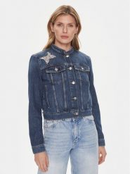 Guess Kurtka jeansowa Delya W4RN54 D4VIG Granatowy Regular Fit. Niebieskie kurtki Guess, xs, z aplikacjami, z jeansu, bez kaptura. Za 512.33 zł.