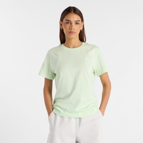 Koszulka damska New Balance WT41509MEW – miętowa. Zielone bluzki New Balance, l, bez wzorów, z bawełny, eleganckie, bez kołnierzyka, bez ramiączek. Za 79.99 zł.