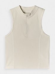 4F Top slim z prążkowanej dzianiny damski - biały XL. Białe topy 4f, xl, bez wzorów, z bawełny, bez kołnierzyka, bez ramiączek. W wyprzedaży za 39.99 zł.