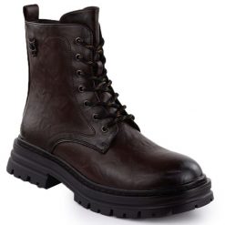 Botki damskie workery brązowe Sabatina DM25-B07. Brązowe botki Sabatina, bez wzorów, ze skóry ekologicznej, bez obcasa, bez zapięcia. Za 189.99 zł.