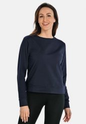 Bawełniana bluza damska z okrągłym dekoltem Teyli Ellis. Niebieskie bluzy Teyli, l, bez wzorów, z bawełny, bez kaptura. Za 229.99 zł.