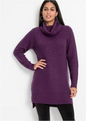 Długi sweter dzianinowy. Niebieskie golfy bonprix, bez wzorów, z dzianiny, bez ramiączek. Za 109.99 zł.