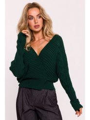 Made of emotion Sweter w kolorze ciemnozielonym rozmiar: onesize. Zielone swetry Made Of Emotion, bez wzorów, prążkowane, bez ramiączek. Za 145.26 zł.