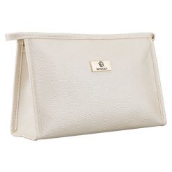 Beżowa, praktyczna kosmetyczka ze skóry ekologicznej, jednokomorowa - Rovicky. Brązowe kufry i kosmetyczki ROVICKY, bez wzorów, ze skóry ekologicznej, bez dodatków. Za 29.99 zł.