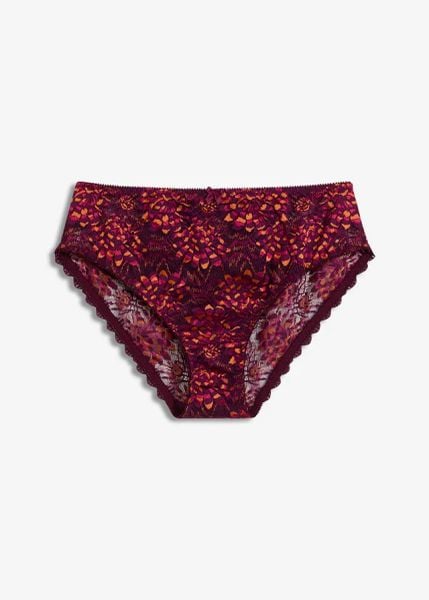 Figi maxi z delikatnej koronki. Czerwone figi bonprix, bez wzorów, z koronki. Za 42.99 zł.