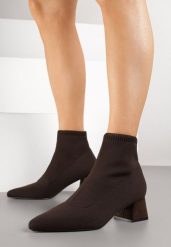 Brązowe Botki na Stożkowym Obcasie z Elastyczną Cholewką Tulasea. Brązowe botki Born2be, bez wzorów, z jeansu, bez obcasa, na obcasie, bez zapięcia. Za 129.99 zł.