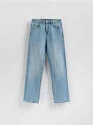Jeansy straight z krótszą nogawką - niebieski. Niebieskie jeansy Reserved, bez wzorów. Za 129.99 zł.