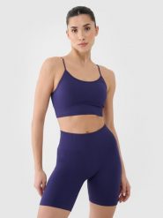 4F Biustonosz treningowy bezszwowy z niskim wsparciem damski - granatowy M/L. Niebieskie bielizna sportowa 4f, l, bez wzorów, z dzianiny. W wyprzedaży za 59.99 zł.