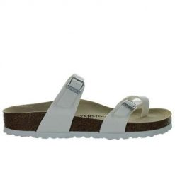 Klapki damskie Birkenstock Mayari. Szare klapki Birkenstock, bez wzorów, z materiału, bez obcasa. Za 699.00 zł.