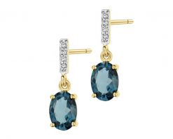 Kolczyki z żółtego złota z diamentami i topazami London Blue - próba 585. Niebieskie kolczyki Apart, z diamentem, złote. Za 2,559.00 zł.