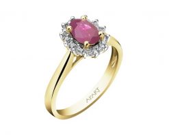 Pierścionek z żółtego złota z diamentami i rubinem - próba 585. Żółte pierścionki Apart, z diamentem, złote. Za 3,890.00 zł.