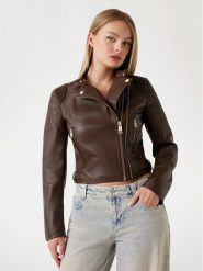 Guess Kurtka z imitacji skóry W5YL19 WHDS0 Brązowy Regular Fit. Brązowe kurtki Guess, xxl, z aplikacjami, ze skóry, bez kaptura. Za 735.00 zł.