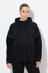 Damskie Bluza odblaskowe paski kaptur w połowie z eleganckiego weluru ottoman. Czarne bluzy Ulla Popken, plus size, bez wzorów, z bawełny, z kapturem. Za 279.99 zł.