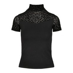 Koszulka Damska Z Nadrukiem Zwierzęcym Z Flokowanym Golfem. Czarne bluzki Urban Classics, xs, bez wzorów, casualowe, bez kołnierzyka, bez ramiączek. Za 120.99 zł.