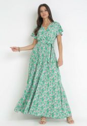 Zielona Sukienka Maxi z Plisowanym Dołem i Gumką w Pasie Maal. Zielone sukienki Born2be, l, bez wzorów, bez kołnierzyka, bez ramiączek, maxi, plisowane. Za 79.99 zł.